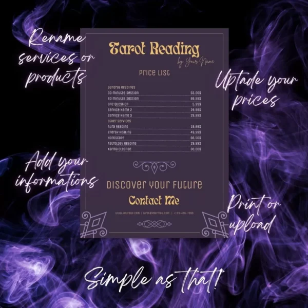 Printable Price List Template For Tarot Readers 3