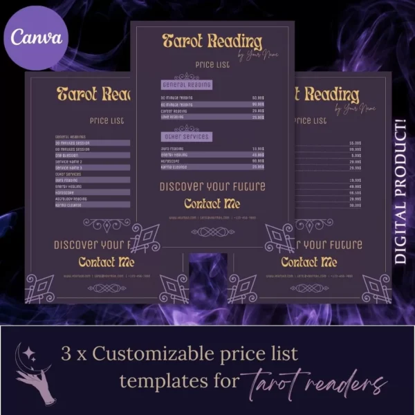 Printable Price List Template For Tarot Readers